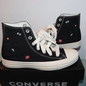 Converse Chuck Taylor All Stars High Top Black with Embroidered Flowers NIB
